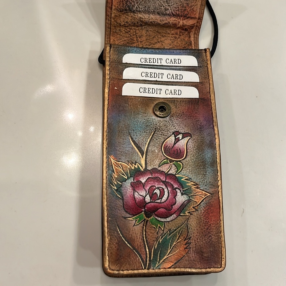 Floral Hand Painted Leather Crossbody Bag by SOVA. Credit Cards slots. New - Picture 3 of 14